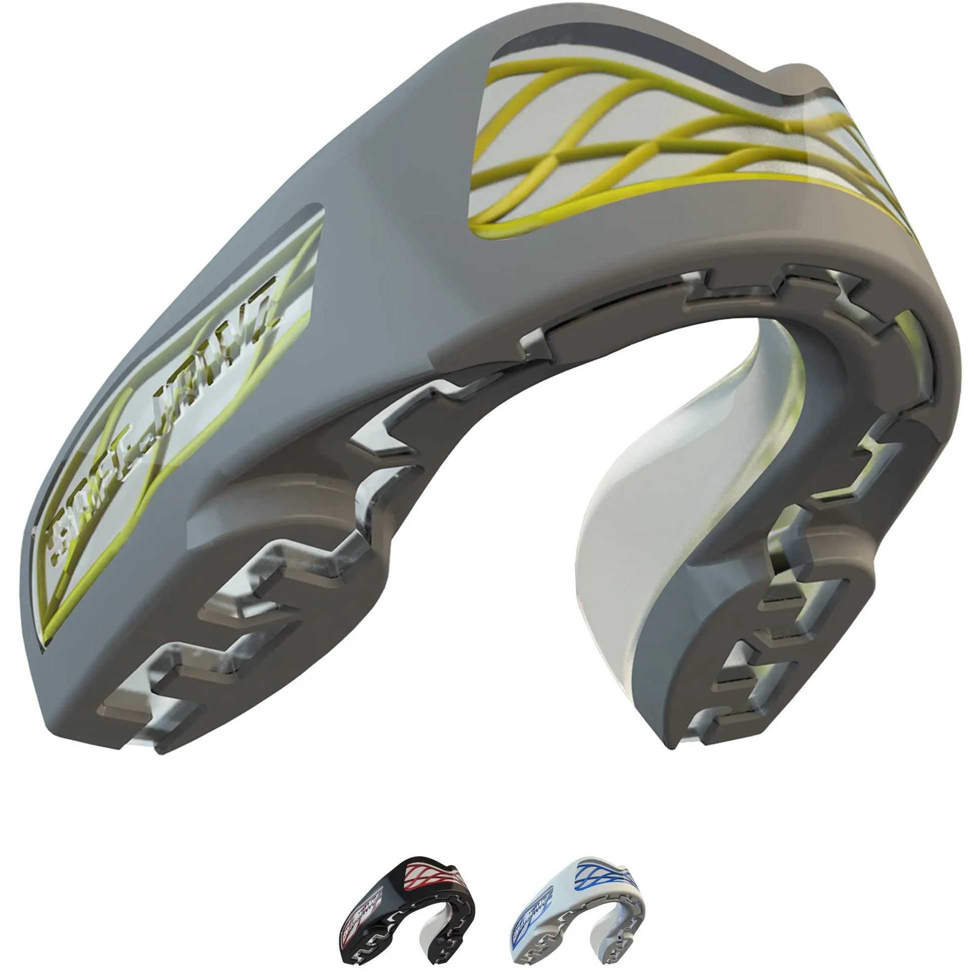 SafeJawz Sports Mouthguard Triple Layer, Premium Shock-Cage Adults Mouth Guard with Case for Boxing, Basketball, Lacrosse, Football, Martial Arts, Hockey and All Contact Sports (Adult 12+ Years, Gray) The Champ Gear