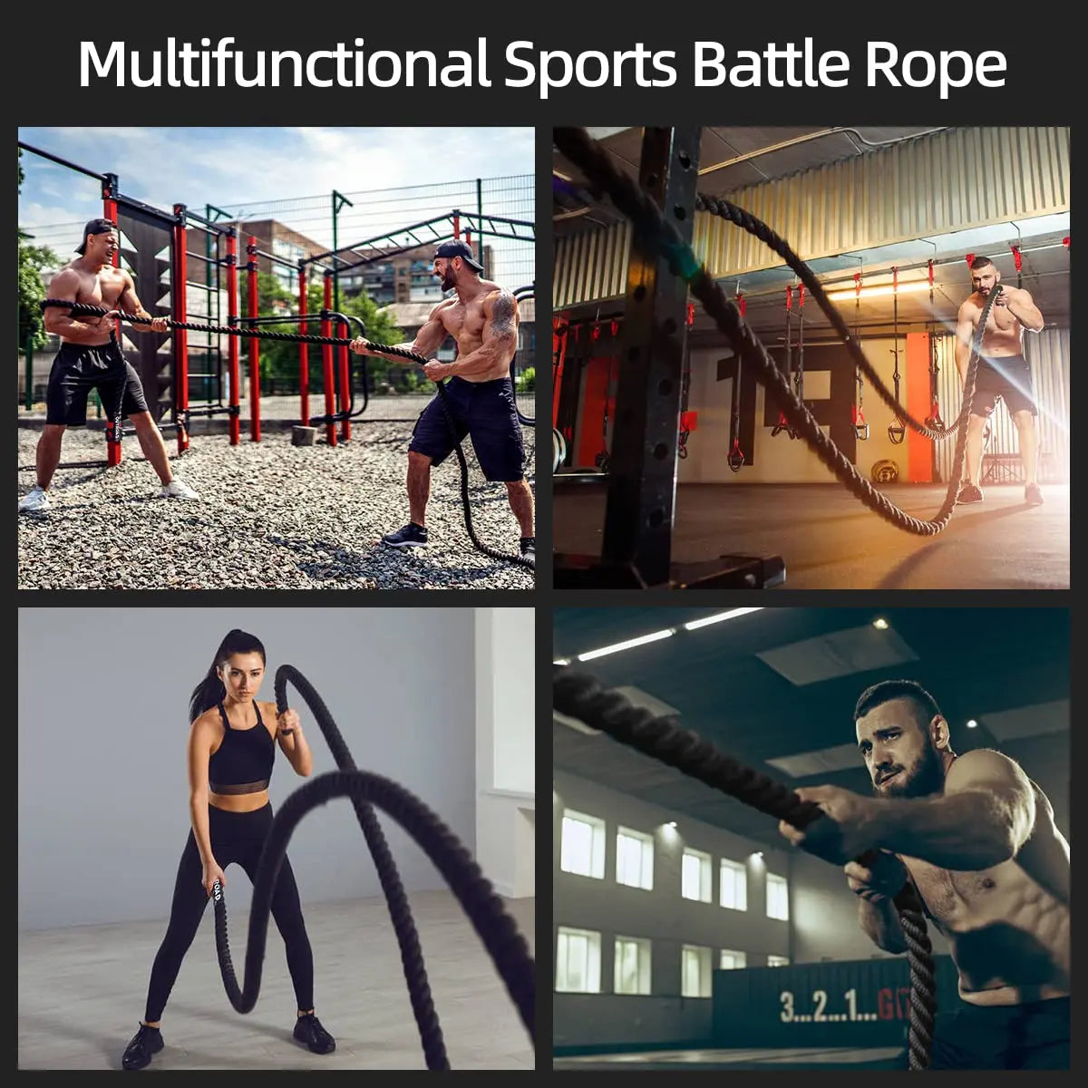 Outroad Battle Rope, 1.5" Diameter 30ft Poly Dacron Workout Exercise Training Heavy Rope, Workout Equipment for Crossfit Training Home Gym & Fitness Exercises, Black and Pattern The Champ Gear