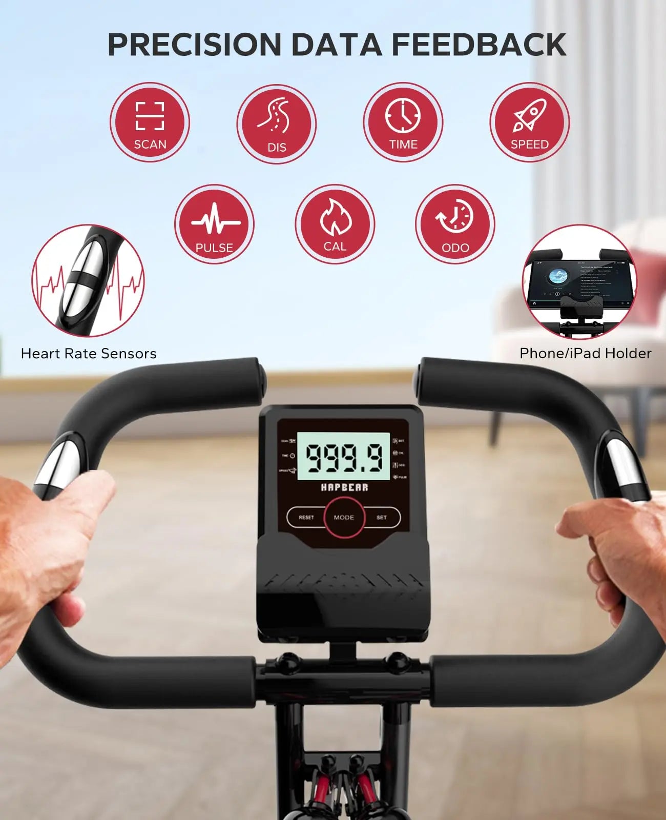 HAPBEAR Folding Exercise Bike Magnetic Foldable Stationary Bike, 3 in 1 Mode Indoor Upright Fitness Workout X-Bike with 8-Level Resistance and Arm Resistance Band, Pulse Sensor,LCD Monitor The Champ Gear