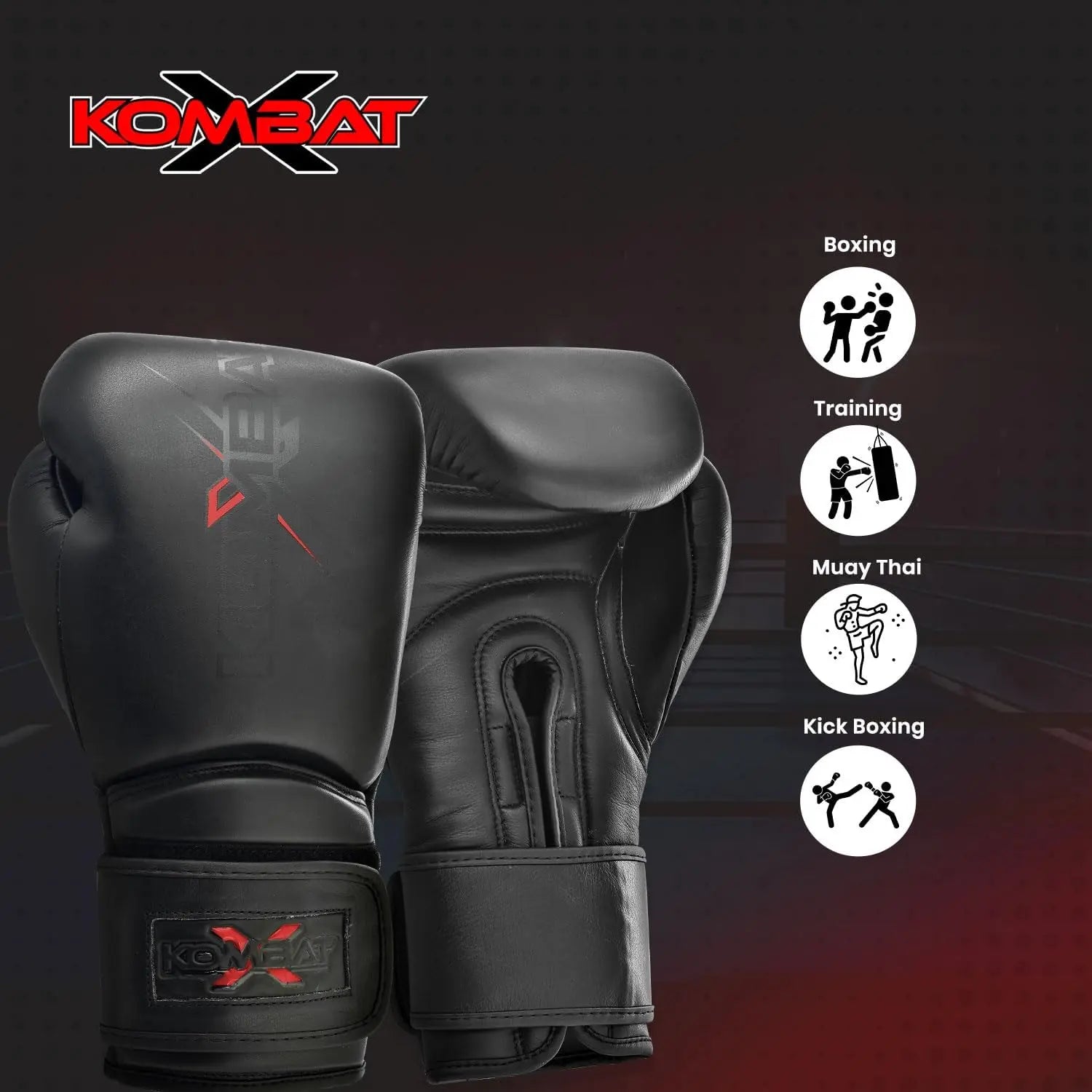 KombatX Boxing Gloves for Men and Women Suitable for Boxing Kickboxing Mixed Martial Arts Muay Thai MMA Heavy Bag Training (Black, 12oz,14oz,16oz) The Champ Gear