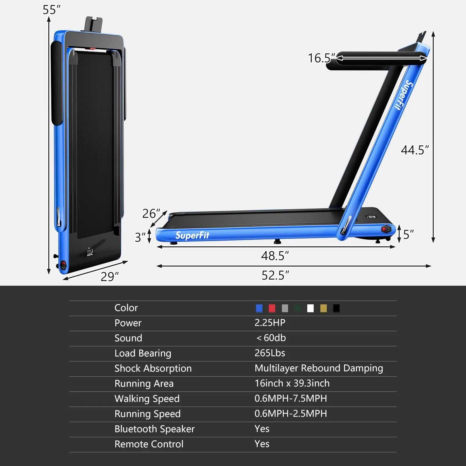 Goplus 2 in 1 Folding Treadmill, 2.25HP Under Desk Electric Treadmill, Installation-Free with Bluetooth Speaker, Remote Control and LED Display, Walking Jogging for Home Office Use The Champ Gear