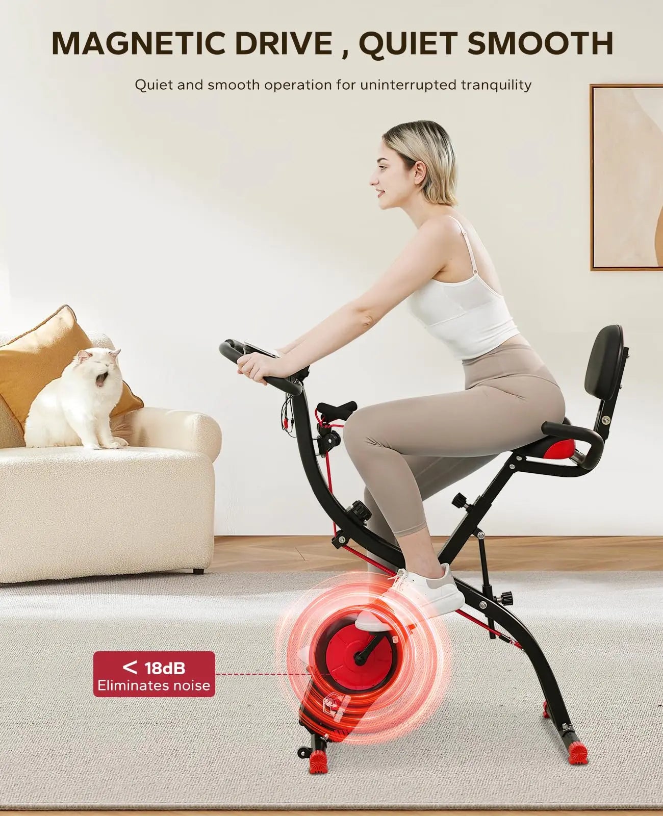 HAPBEAR Folding Exercise Bike Magnetic Foldable Stationary Bike, 3 in 1 Mode Indoor Upright Fitness Workout X-Bike with 8-Level Resistance and Arm Resistance Band, Pulse Sensor,LCD Monitor The Champ Gear