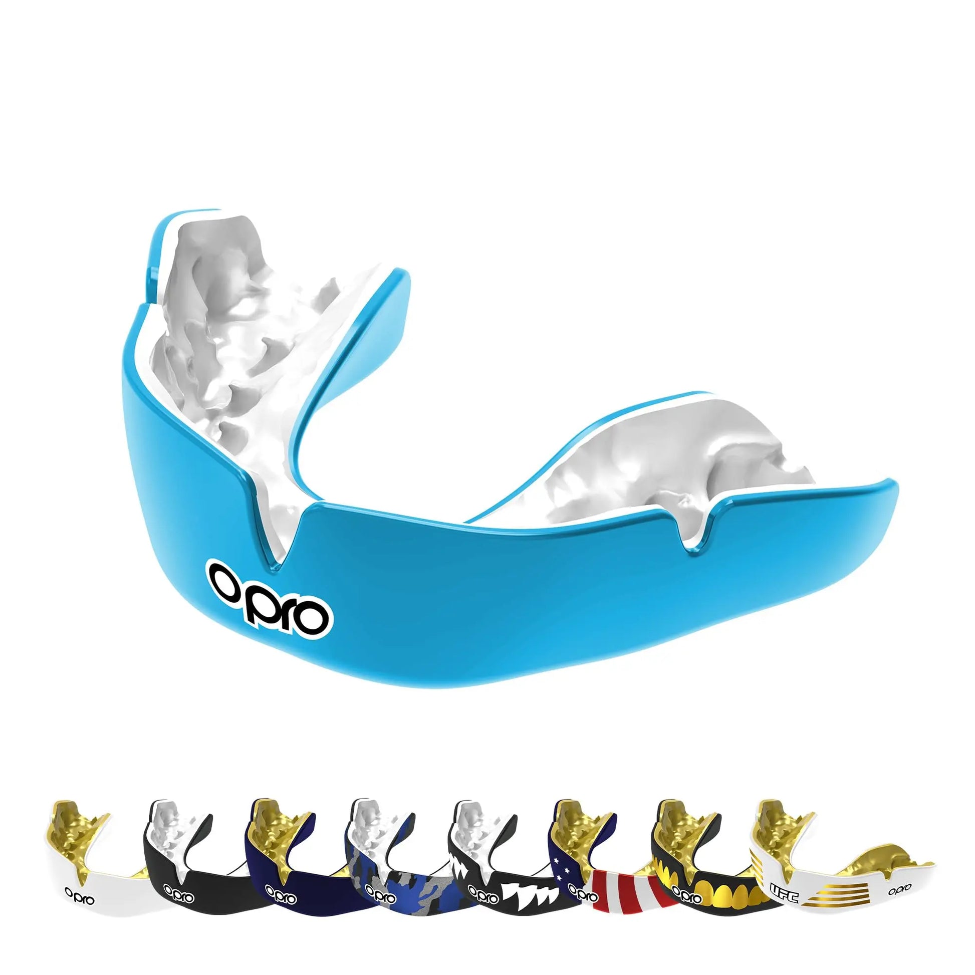 OPRO Instant Custom-Fit Sports Mouth Guard, Revolutionary Fitting Technology for Ultimate Comfort, Protection & Fit, Gum Shield, Dentist Mouthguard for Rugby, Boxing, Hockey, MMA (Gold Teeth, Adult) The Champ Gear