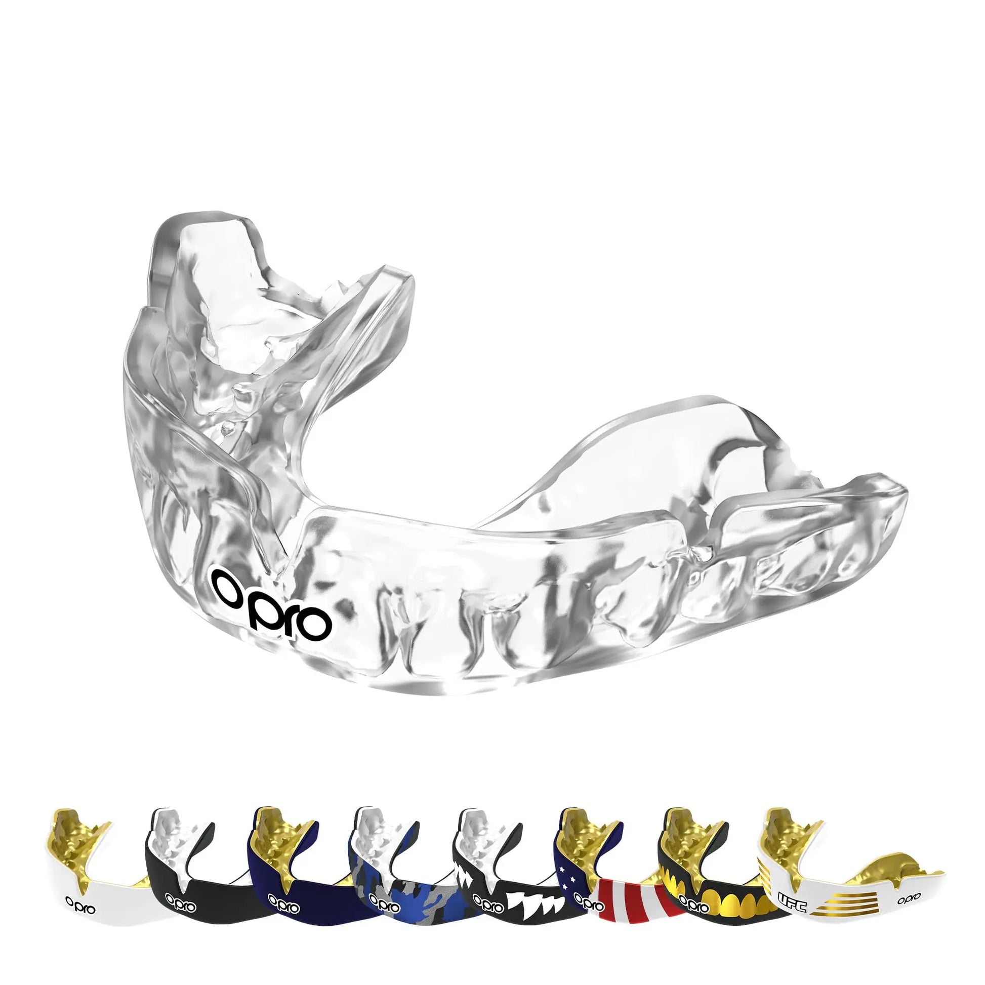 OPRO Instant Custom-Fit Sports Mouth Guard, Revolutionary Fitting Technology for Ultimate Comfort, Protection & Fit, Gum Shield, Dentist Mouthguard for Rugby, Boxing, Hockey, MMA (Gold Teeth, Adult) The Champ Gear