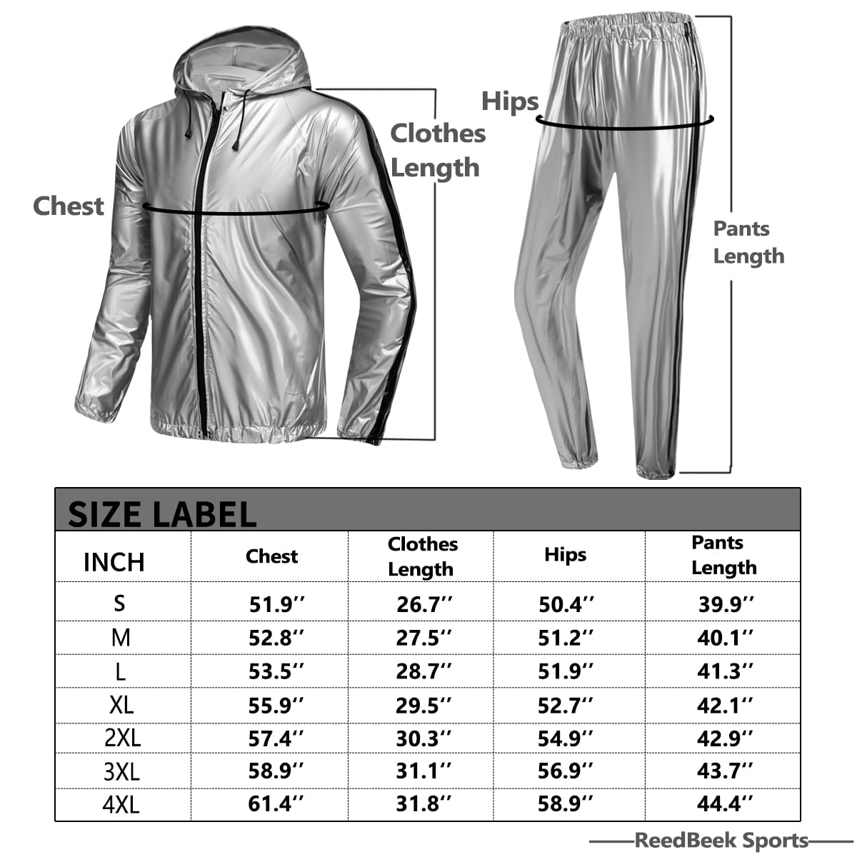 REEDBEEK Anti-Rip Sauna Suit Weight Loss Sweat Suit with Hood Boxing Training Gym Jacket Top Pant Workout Men and Women The Champ Gear
