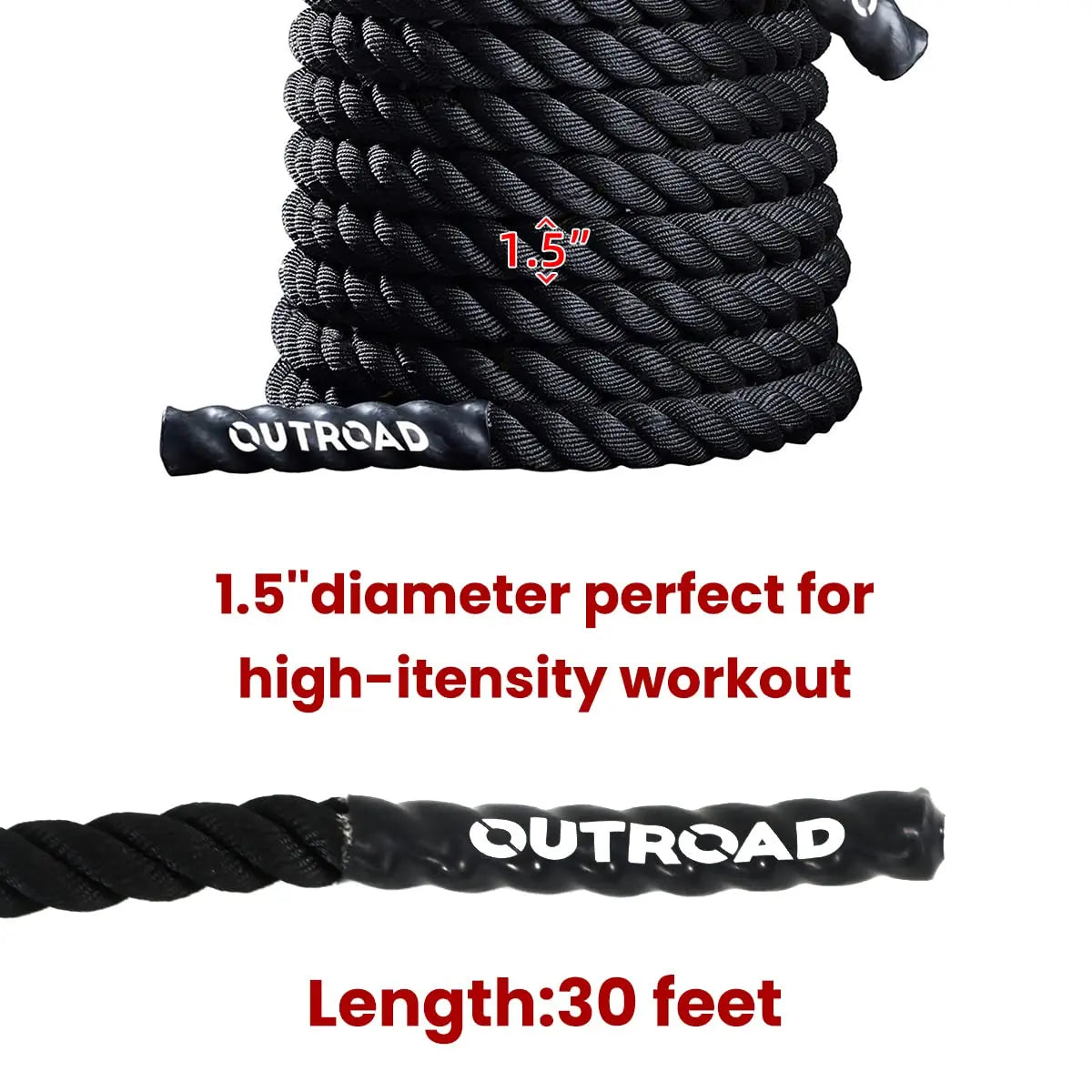 Outroad Battle Rope, 1.5" Diameter 30ft Poly Dacron Workout Exercise Training Heavy Rope, Workout Equipment for Crossfit Training Home Gym & Fitness Exercises, Black and Pattern The Champ Gear