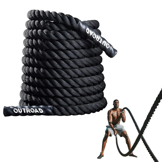 Outroad Battle Rope, 1.5" Diameter 30ft Poly Dacron Workout Exercise Training Heavy Rope, Workout Equipment for Crossfit Training Home Gym & Fitness Exercises, Black and Pattern The Champ Gear