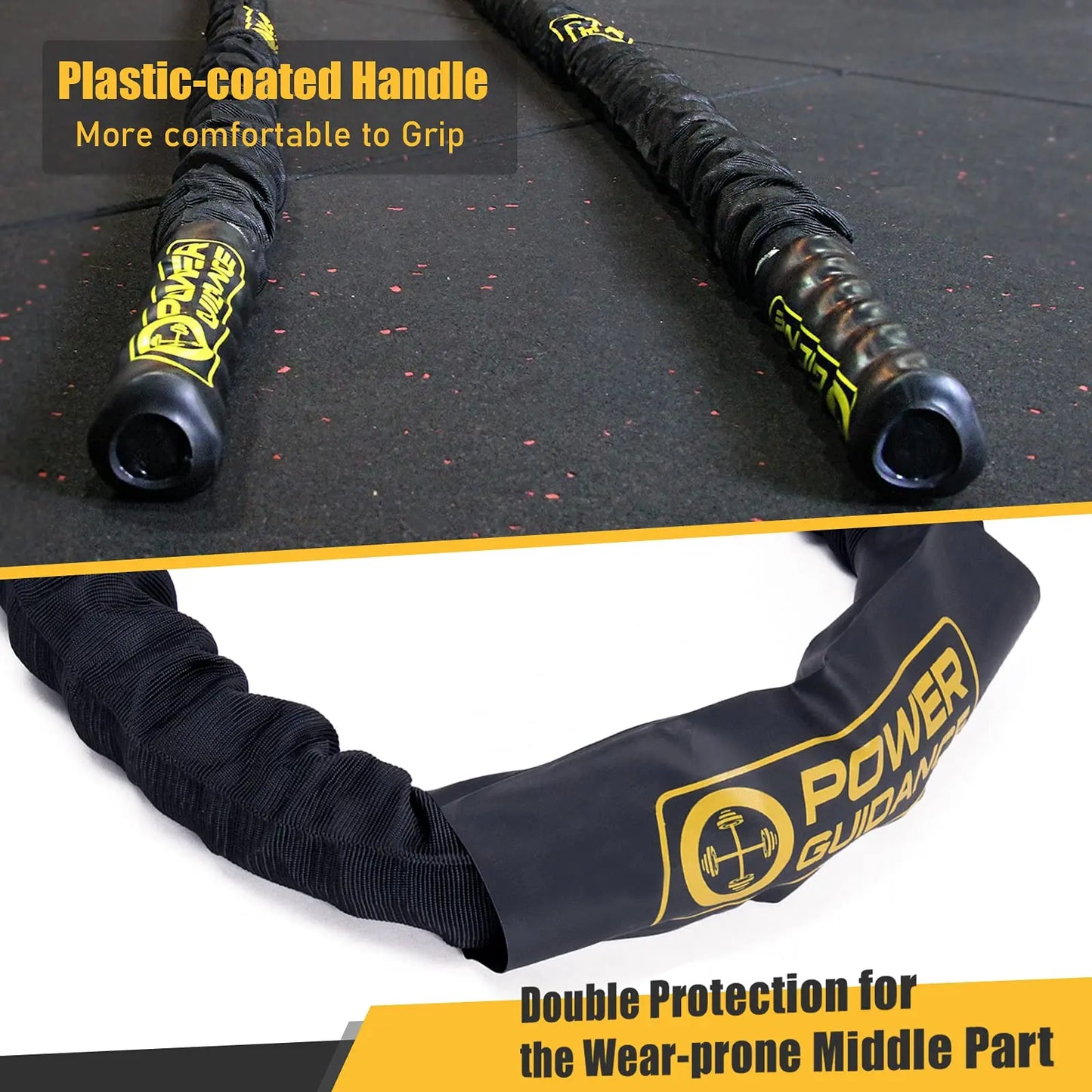 POWER GUIDANCE Battle Rope - 3.8cm Width Poly Dacron 9m Length Exercise Undulation Ropes - GYM Muscle Toning Metabolic Workout Fitness Exercise（1.5'' 30FT Length） The Champ Gear