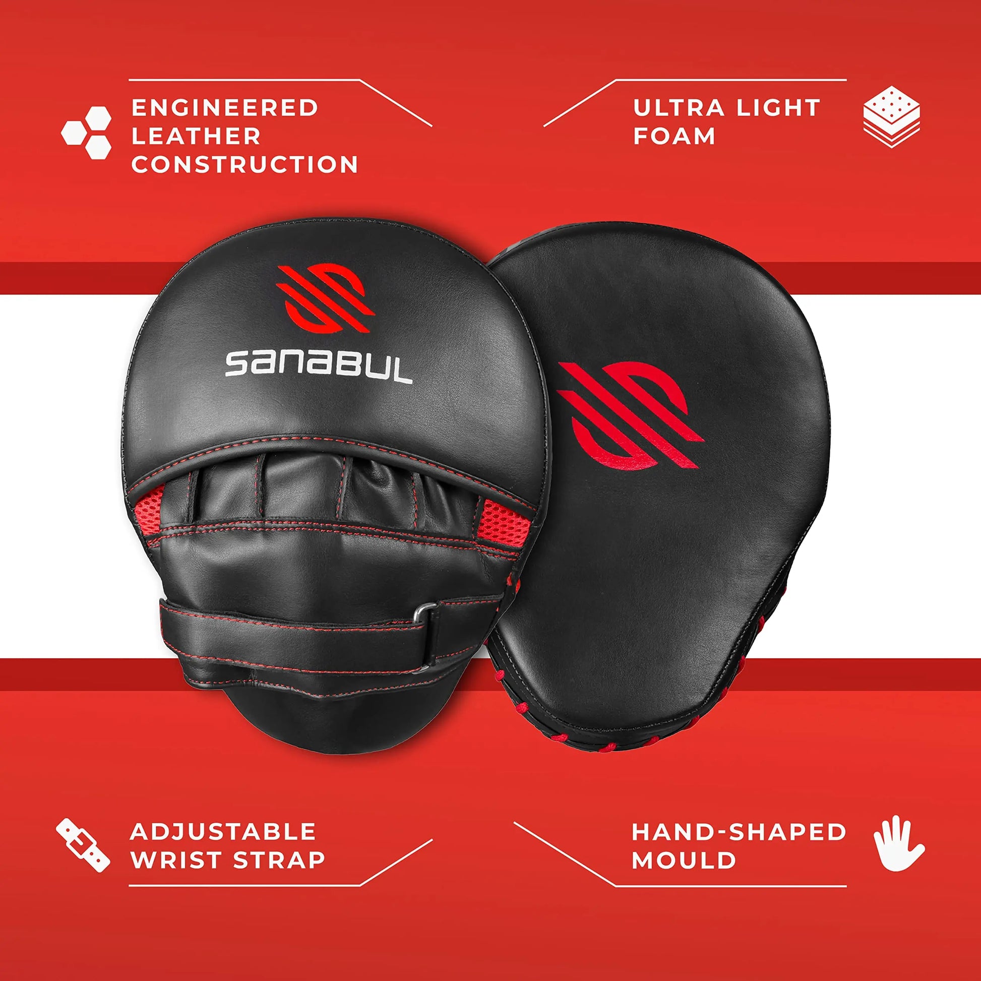 Sanabul Essential Curved Punching Mitts for Boxing, MMA Muay Thai Boxing Pads for Training, Punch Focus Mitts, Hand Pads Sparring Gear, Strike Shield The Champ Gear