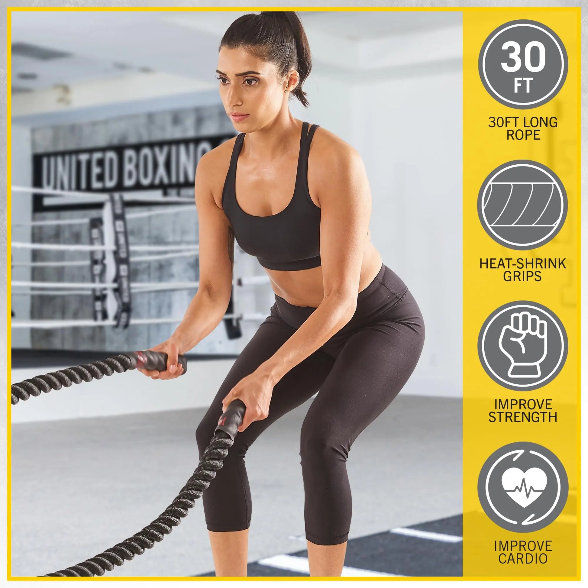 Everlast FIT 30-Foot Battle Rope - Durable Poly Dacron, Heat Shrink Grips, Wall Mount Included, Install in Home Gym - Gym Rope Ideal for Strength & Conditioning, Cardio Workout Equipment, Crossfit The Champ Gear