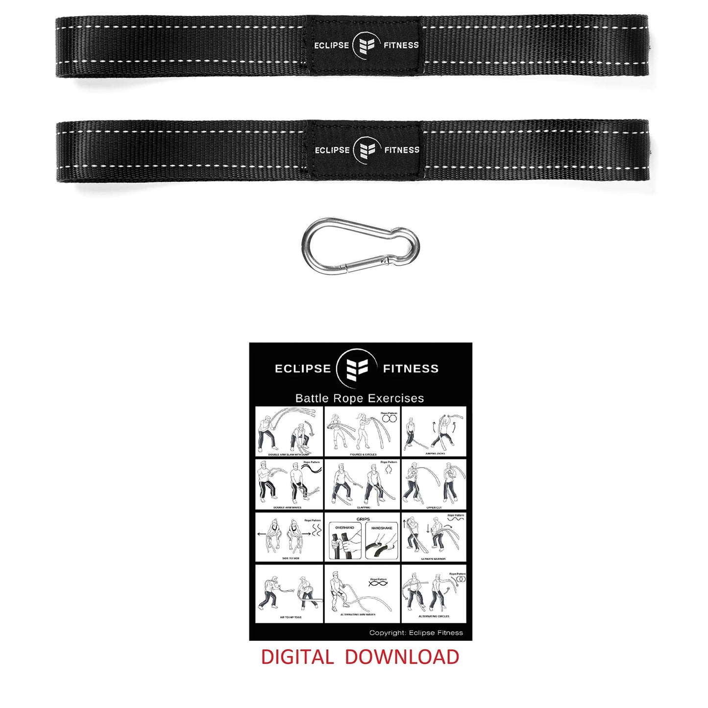 Battle Rope Anchor Strap Kit | Heavy Duty Reinforced Nylon | Easy and Fast Setup | Stops Rope Damage | Stainless Steel Carabiner | Includes Exercise Guide | The Champ Gear