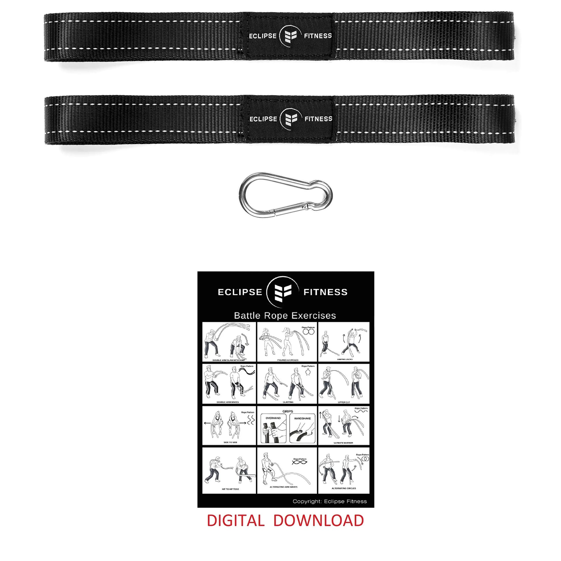 Battle Rope Anchor Strap Kit | Heavy Duty Reinforced Nylon | Easy and Fast Setup | Stops Rope Damage | Stainless Steel Carabiner | Includes Exercise Guide | The Champ Gear