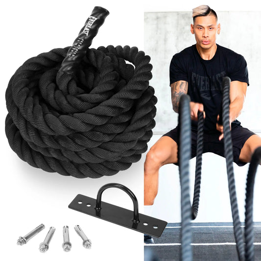 Everlast FIT 30-Foot Battle Rope - Durable Poly Dacron, Heat Shrink Grips, Wall Mount Included, Install in Home Gym - Gym Rope Ideal for Strength & Conditioning, Cardio Workout Equipment, Crossfit The Champ Gear
