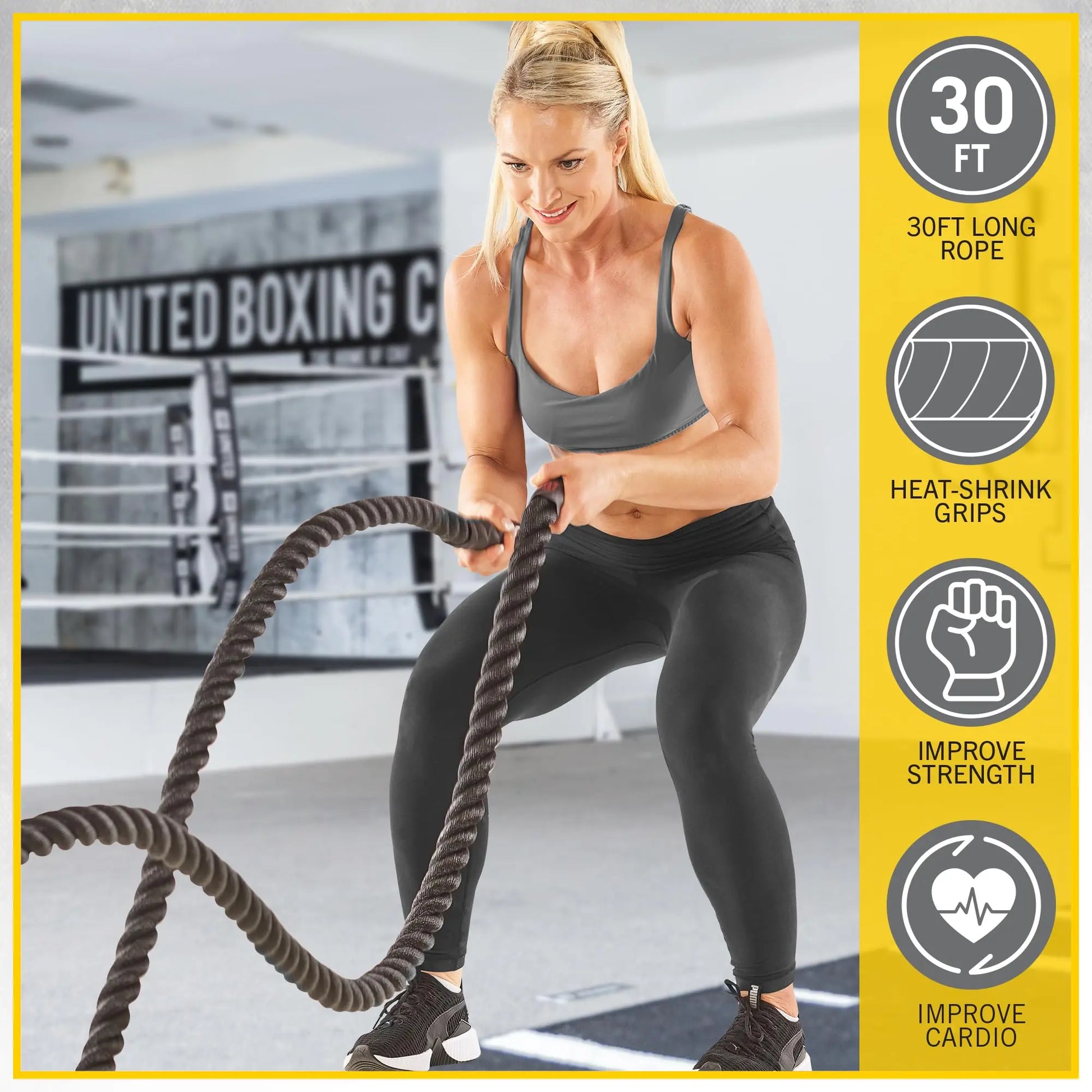 Everlast FIT 30-Foot Battle Rope - Durable Poly Dacron, Heat Shrink Grips, Wall Mount Included, Install in Home Gym - Gym Rope Ideal for Strength & Conditioning, Cardio Workout Equipment, Crossfit The Champ Gear