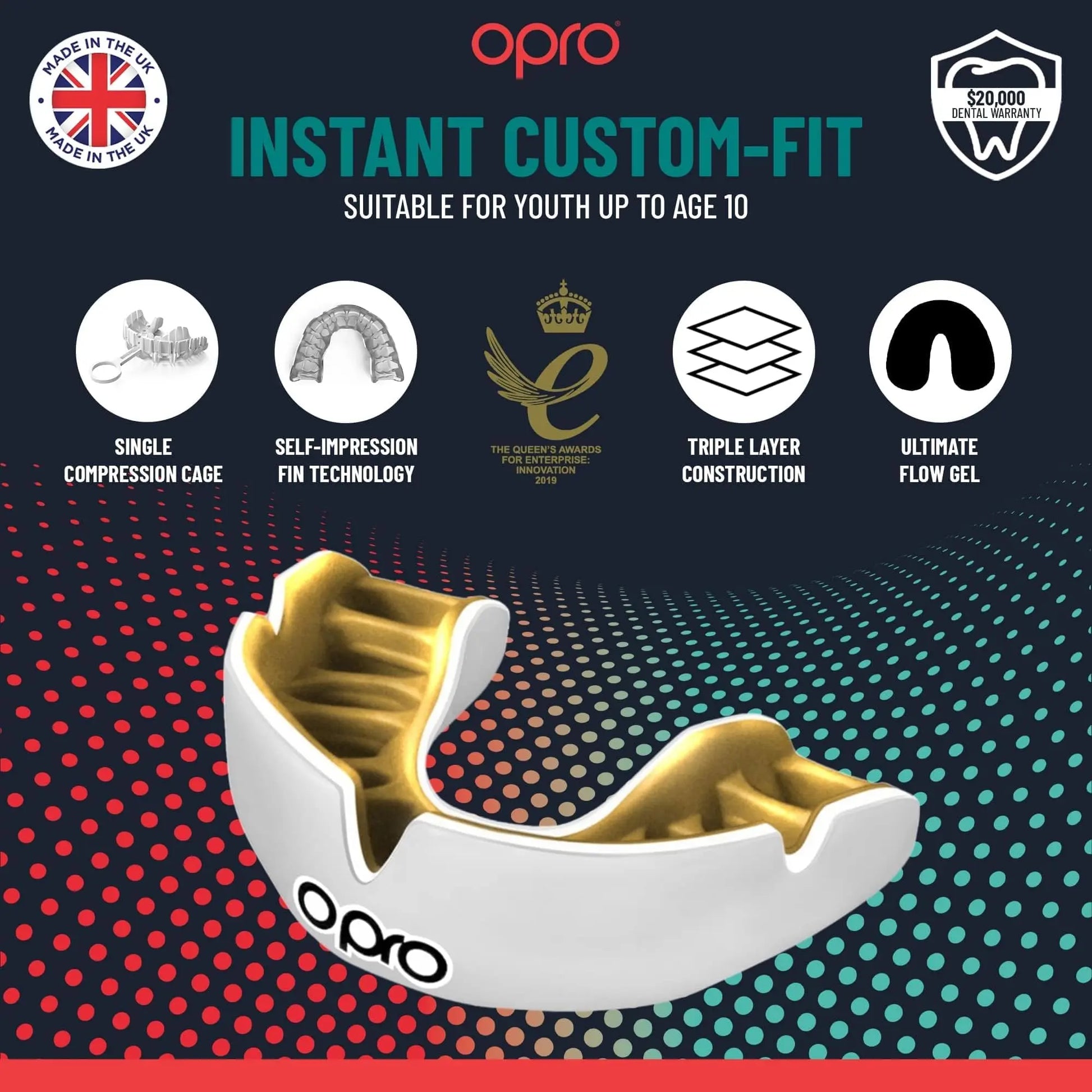 OPRO Instant Custom-Fit Sports Mouth Guard, Revolutionary Fitting Technology for Ultimate Comfort, Protection & Fit, Gum Shield, Dentist Mouthguard for Rugby, Boxing, Hockey, MMA (Gold Teeth, Adult) The Champ Gear