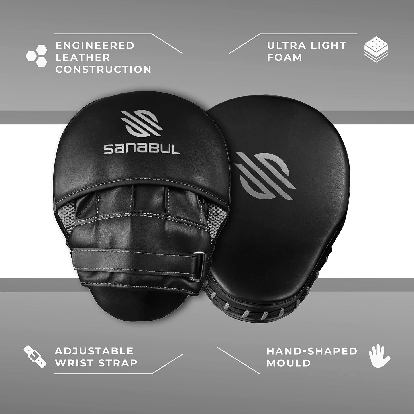 Sanabul Essential Curved Punching Mitts for Boxing, MMA Muay Thai Boxing Pads for Training, Punch Focus Mitts, Hand Pads Sparring Gear, Strike Shield The Champ Gear