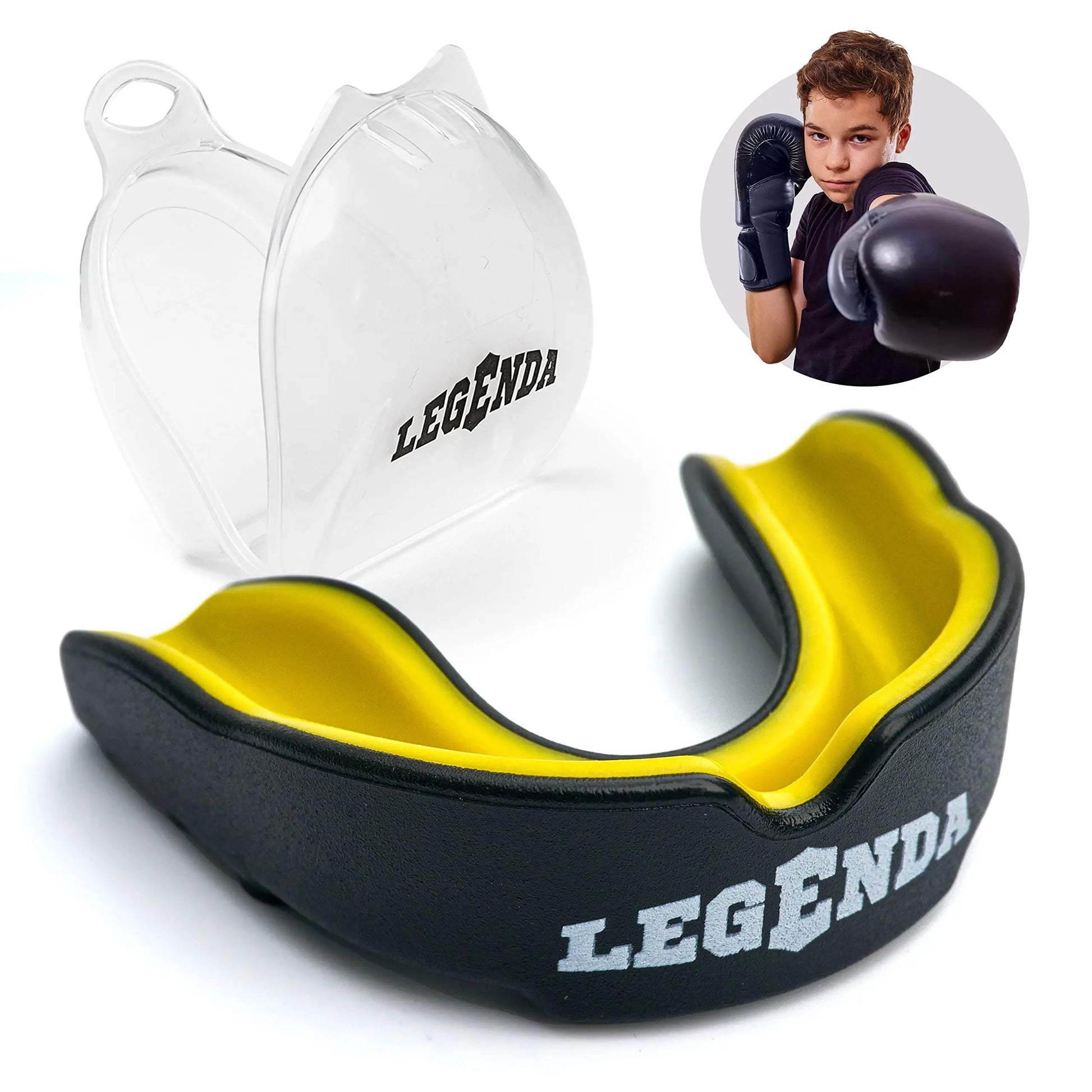 Legenda Sports Mouthguard for Kids (w/Case), Professional Mouthguard for Boxing, MMA, Karate, Football, BJJ, Martial Arts, Rugby, Lacrosse, Hockey (White/Blue) The Champ Gear