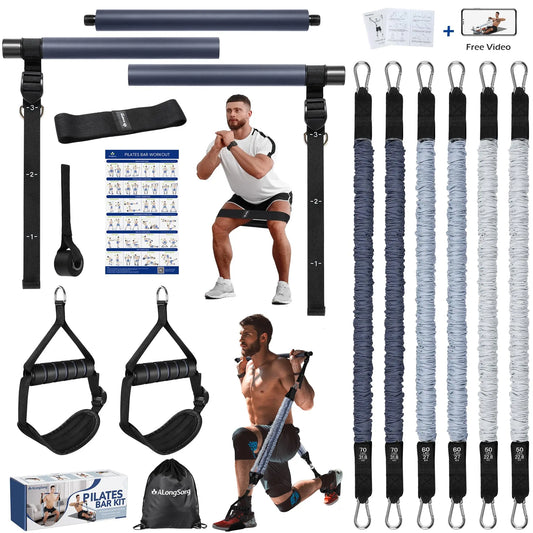 Upgraded Pilates Bar Kit with Resistance Bands Natural Latex for Women & Men, Heavy-Duty Stainless Steel Multifunctional Yoga Pilates Stick for Home Gym Exercise Fitness Equipment Full-Body Workouts The Champ Gear