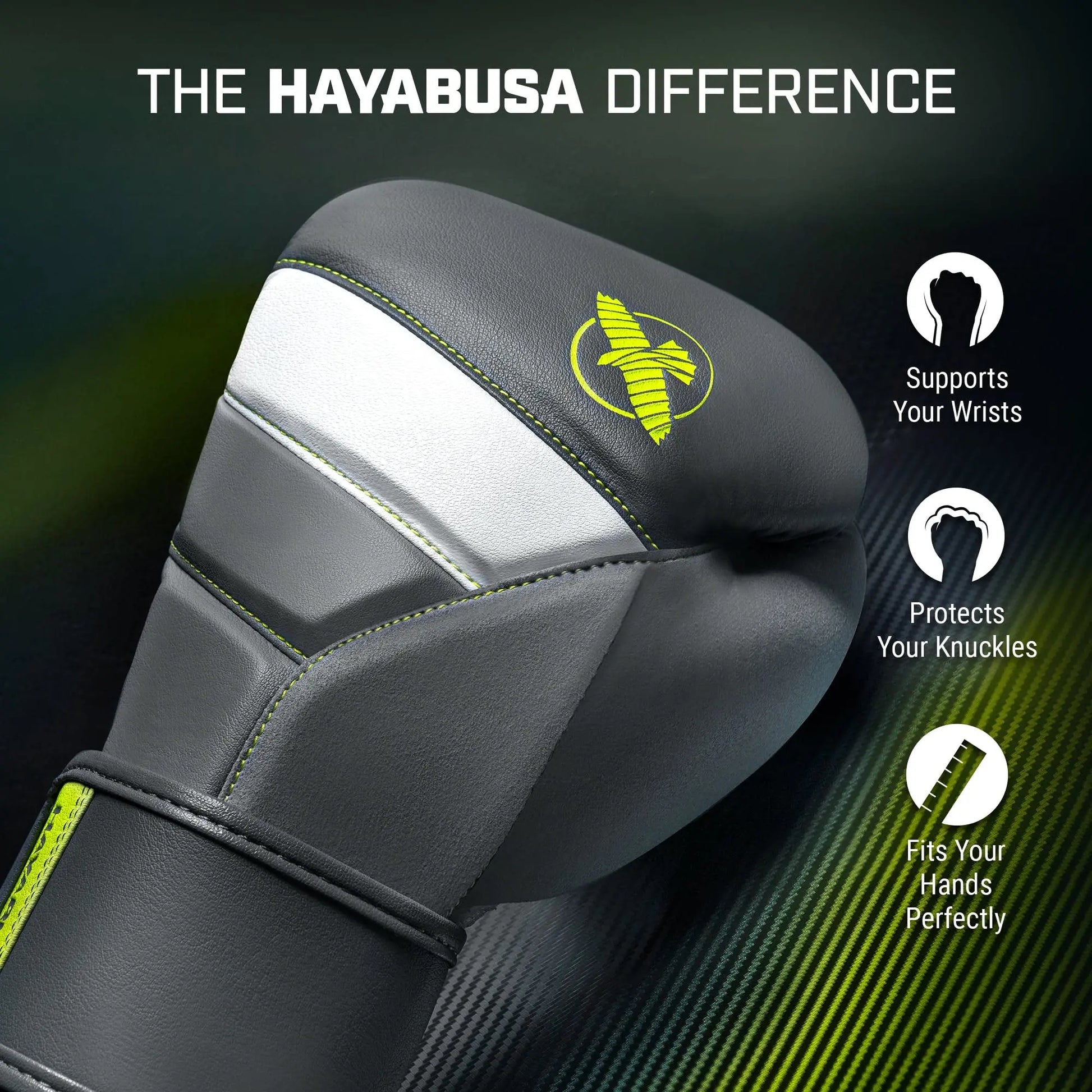 Hayabusa T3 Boxing Gloves for Men and Women Wrist and Knuckle Protection, Dual-X Hook and Loop Closure, Splinted Wrist Support, 5 Layer Foam Knuckle Padding The Champ Gear