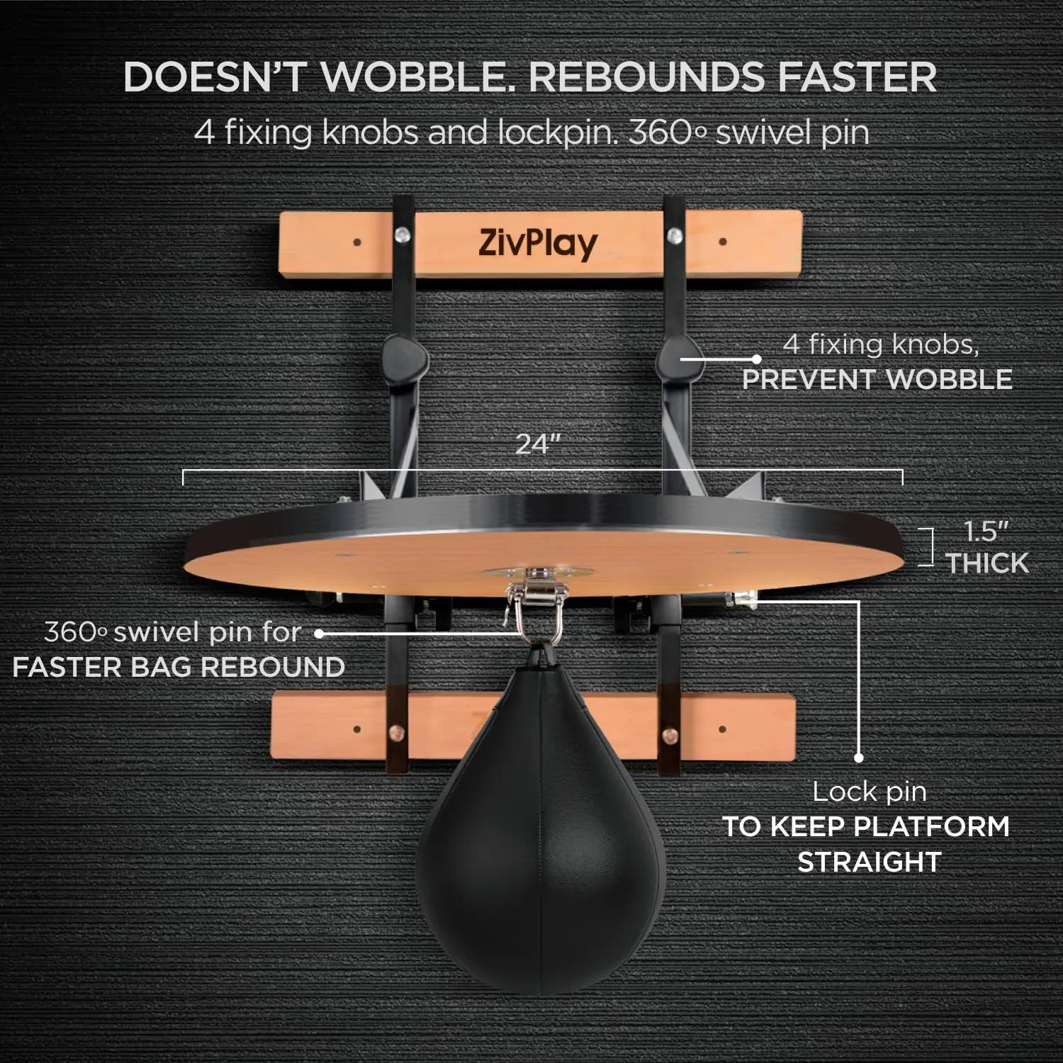 Speed Bag Platform Speed Bag Stand for Boxing Speed Bag Mount for Punching Practice Height Adjustable Includes Speed Bag and Air Pump 360° Swivel 24 Inch Board 1.5 Inch Thick The Champ Gear
