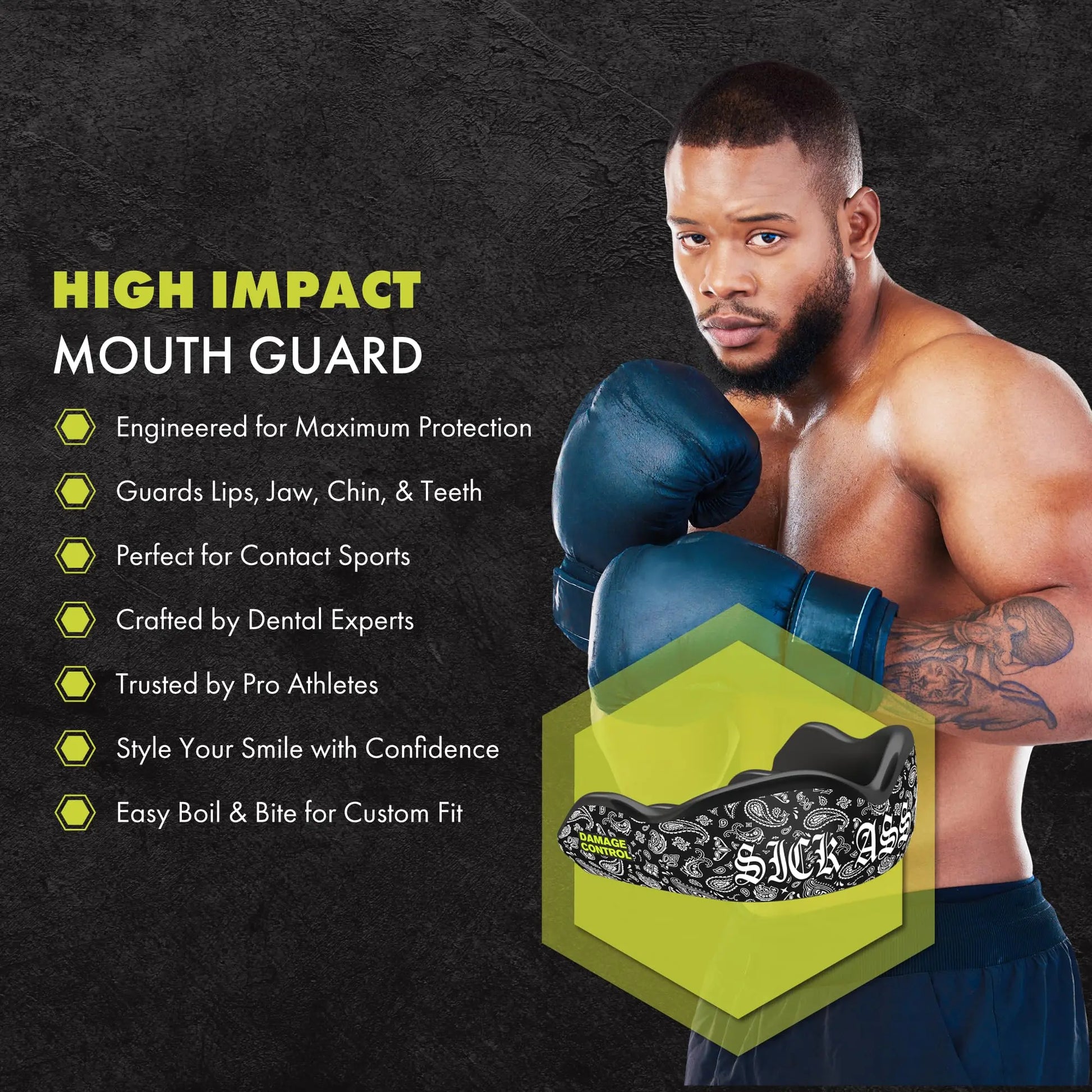 DAMAGE CONTROL High Impact Mouth Guard, Mouthguards for Sports, Boxing, Roller Derby, Hockey, Lacrosse Mouth Guard, Mouth Guards with Ultra Fit and Protection Against Shock The Champ Gear