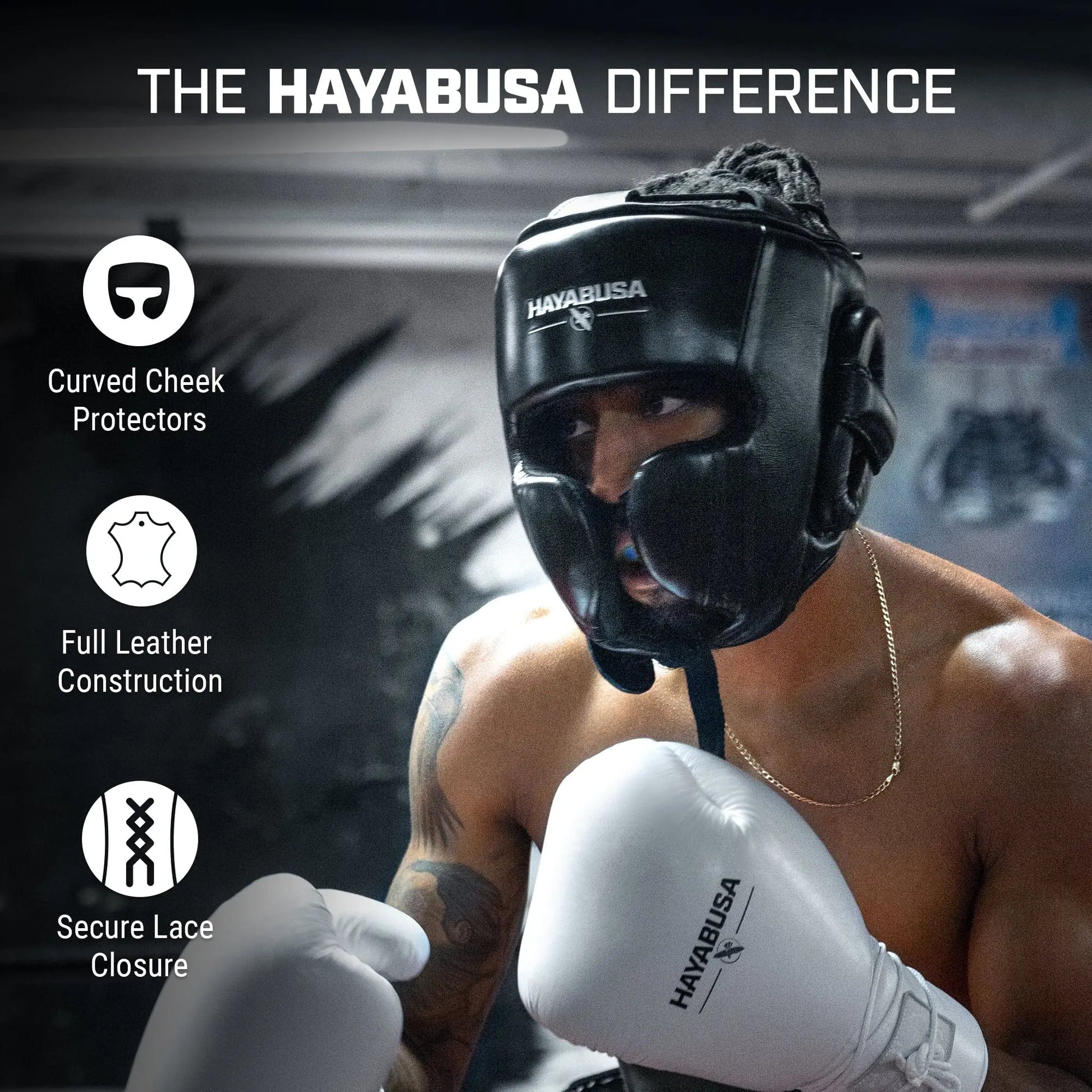 Hayabusa Pro Traditional Leather Boxing Headgear Adjustable - Black The Champ Gear