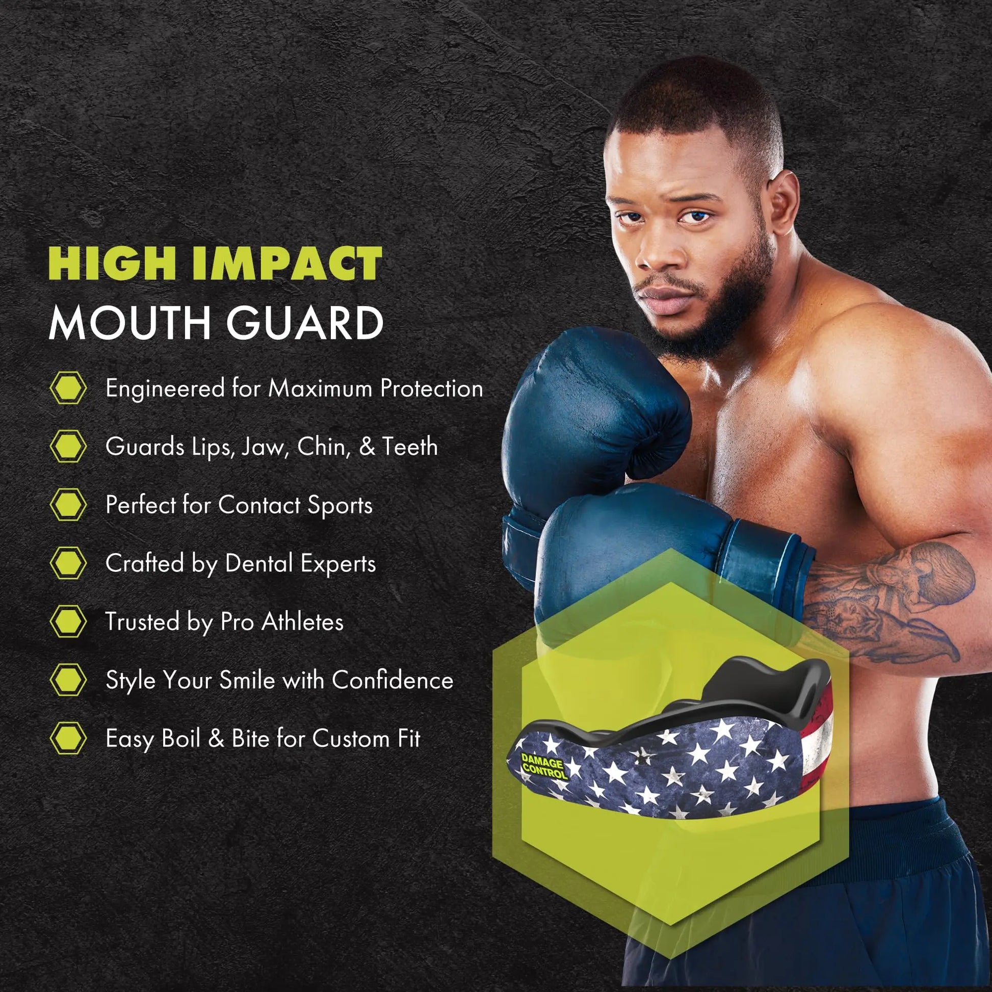 DAMAGE CONTROL High Impact Mouth Guard, Mouthguards for Sports, Boxing, Roller Derby, Hockey, Lacrosse Mouth Guard, Mouth Guards with Ultra Fit and Protection Against Shock The Champ Gear